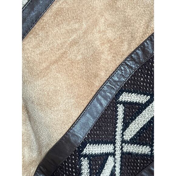 Deerskin Trading Post Sweater Large Wool Suede Brown V Neck Southwestern Vtg - Picture 8 of 16